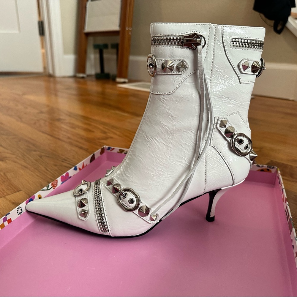 Jeffrey Campbell White Studded Heeled Boots - Picture 2 of 4